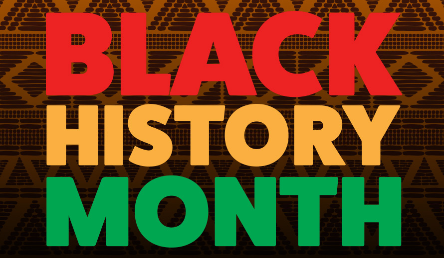 Bright red, orange and green sign reading Black History Month.