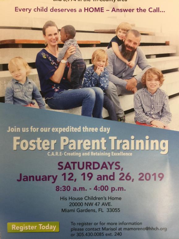 Training Flyer with photo of smiling family with 5 children.