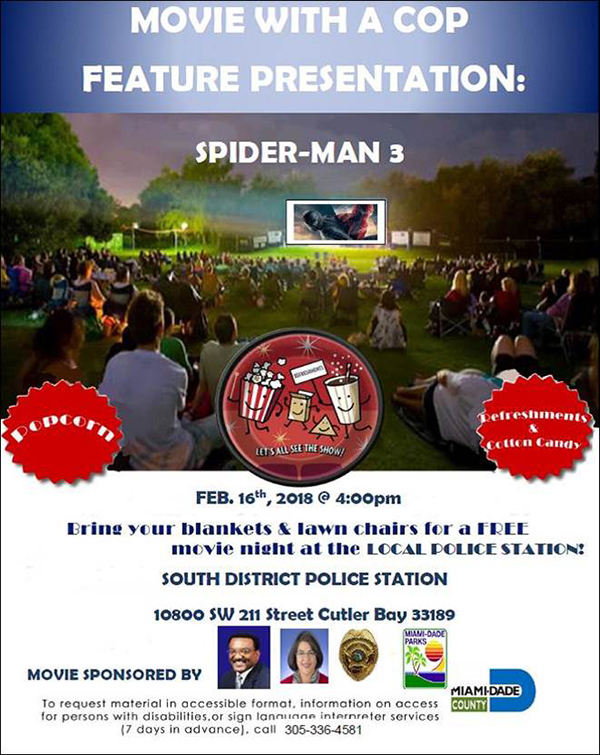 FREE Movie with a Cop: Spider-Man 3. Bring your blankets & lawn chairs for a FREE movie night at the local station!