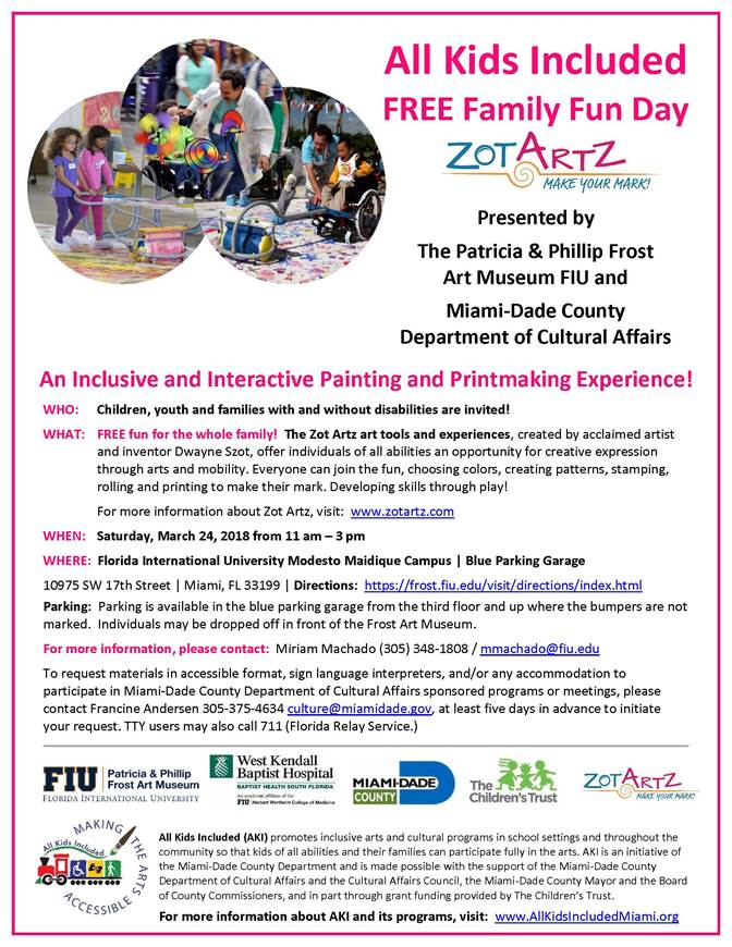 AKI FREE Family Fun Day with Zot Artz at FIU Frost Art Museum