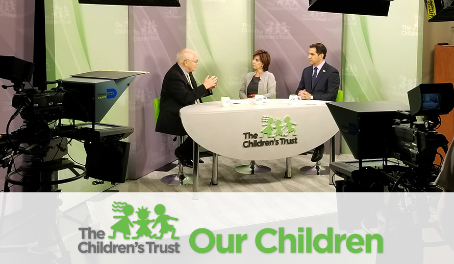 Our Children TV Show hosts Ileana Varela and James R. Haj on set with guest David Lawrence Jr.