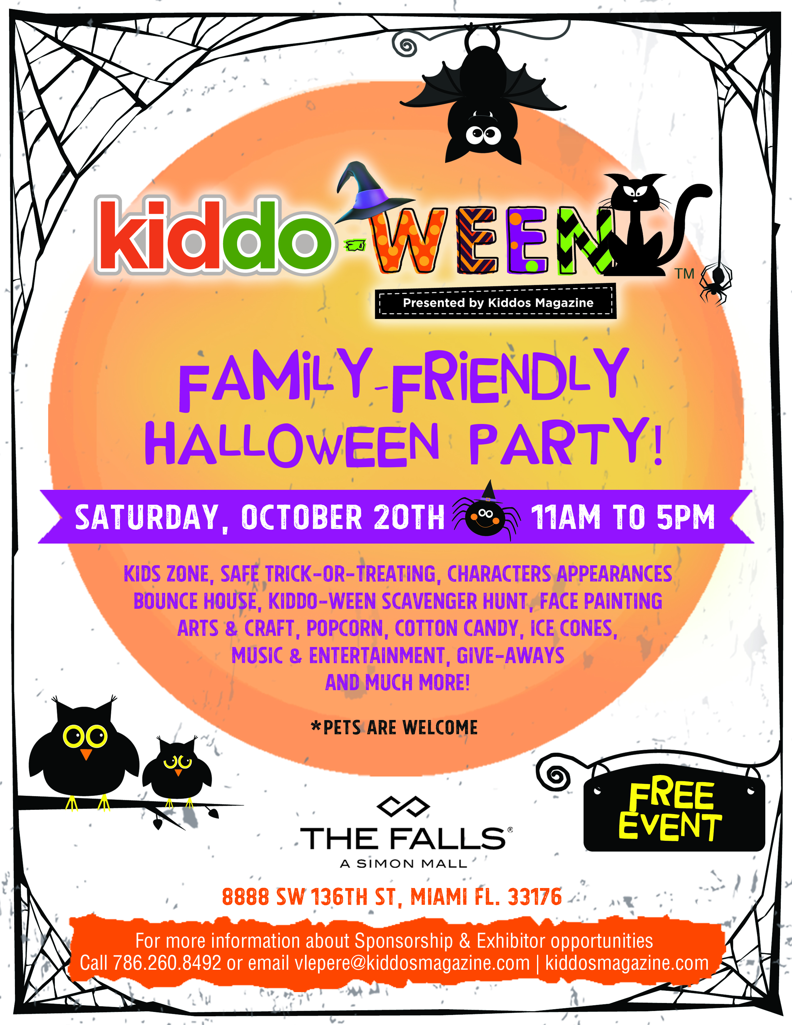 Kiddo-Ween Party Event Flyer - For more information about sponsorship & exhibitor opportunities, call 786.260.8492 or email vlepere@kiddosmagazine.com. Visit kiddosmagazine.com