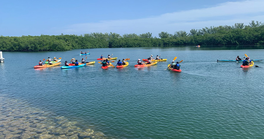 YAC members venture out into the lagoon on kayaks on Virginia Key